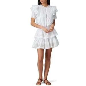 Maia Bergman Mery Dress Flutter Tiered Sleeve Cotton Eyelet Lace White Womens L